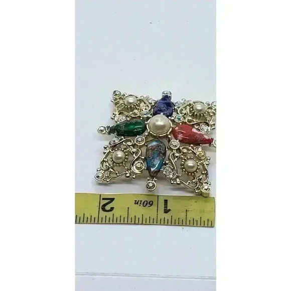 Vintage Sarah Coventry Galaxy Brooch Earrings Set MCM Swirl Glass Cabs AB Pearls - Picture 8 of 9